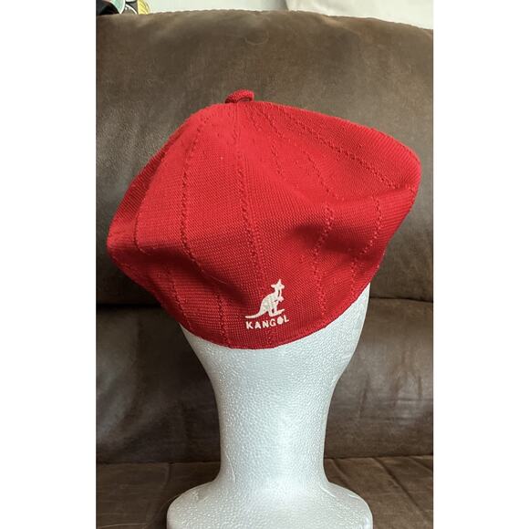 Vtg Kangol Design Red Knit Sz M Newsboy Knitted Ventair Flat Cap Logo Stretch - Picture 2 of 5